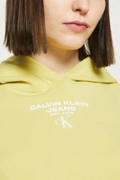 Calvin Klein Jeans Gathered Hem Cropped- Hoodie - Yellow Sand/Bright White -Gant shop 072e62f723e145cba124e1d8334e6cf5 scaled