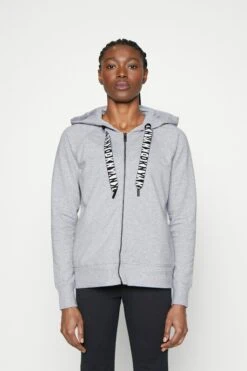 DKNY Two Tone Logo Zip Hoodie - Sweatjakke - Pearl Grey Heather