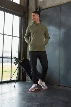 Adidas Golf Mens Ripstop Quarter Zip Hoodie - Hardshell Jacket - Olive Strata