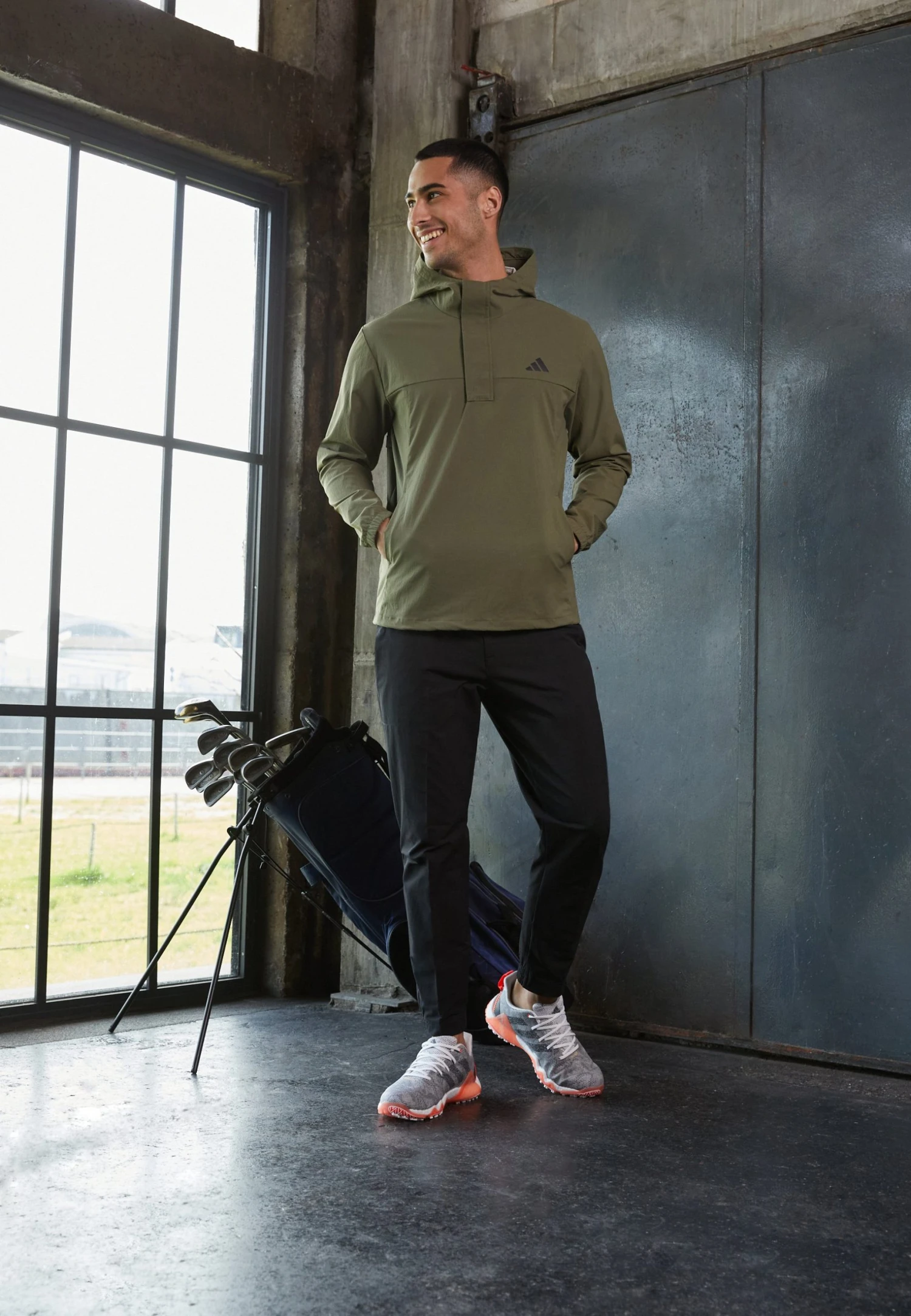 Adidas Golf Mens Ripstop Quarter Zip Hoodie - Hardshell Jacket - Olive Strata 3 Adidas Golf Mens Ripstop Quarter Zip Hoodie - Hardshell Jacket - Olive Strata