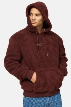 Karl Kani Small Signature Teddy Hoodie- Hoodie - Wine Red