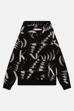 Calvin Klein Jeans Glitched Monogram Hoodie - Sweatshirt - Black