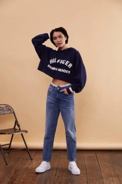 Tommy Hilfiger Thxsm Crop Graphic Hoodie - Sweatshirt - Carbon Navy