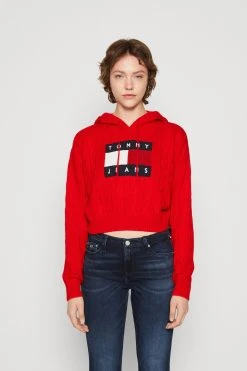 Tommy Jeans Center Flag Hoodie - Strikkegenser - Deep Crimson