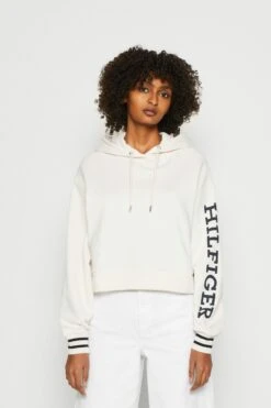 Tommy Hilfiger Monotype Slv Crop - Hoodie - Weathered White
