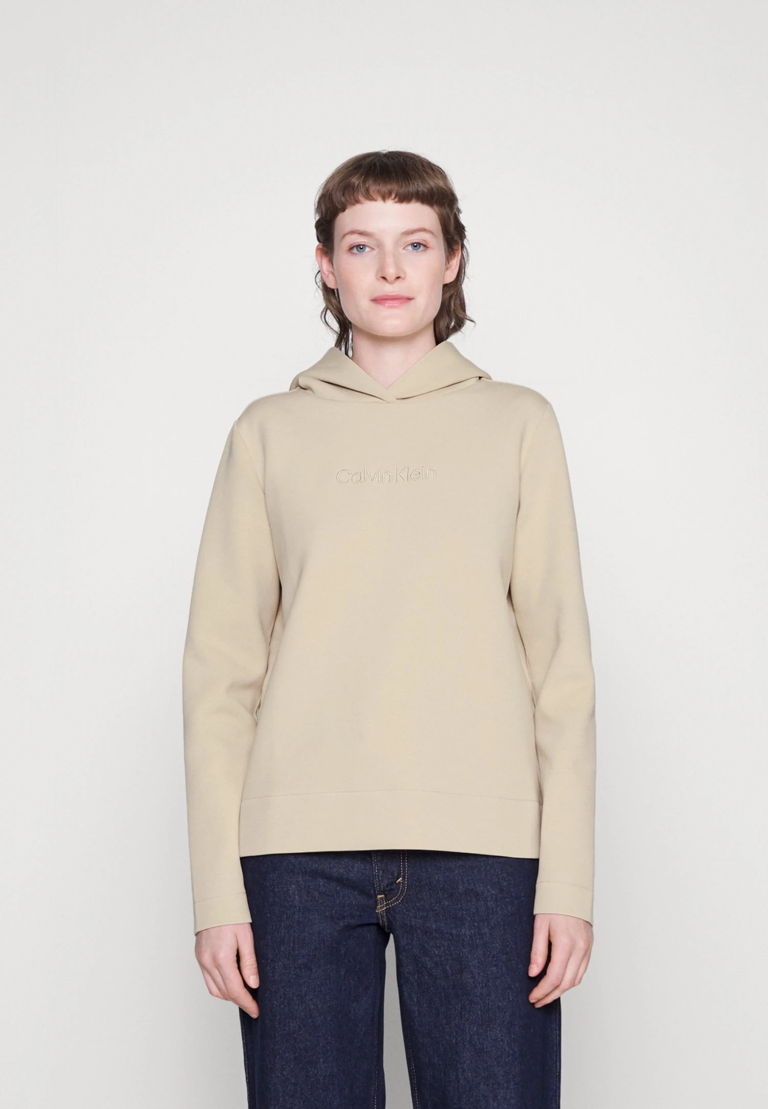Calvin Klein Embroidery Logo Hoodie - Sweatshirt - White Clay 3 Calvin Klein Embroidery Logo Hoodie - Sweatshirt - White Clay