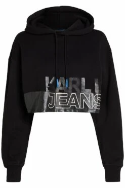Karl Lagerfeld Jeans Cropped Big Logo Hoodie - Sweatshirt - Black -Gant shop ce1be27918d44216bca52d49d567c4d0