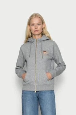 Gant Archive Shield Full Zip Hoodie - Sweatjakke - Grey Melange
