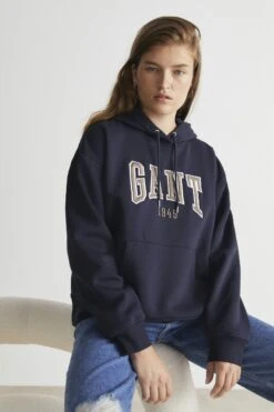 Gant Rel Logo Hoodie - Sweatshirt - Evening Blue