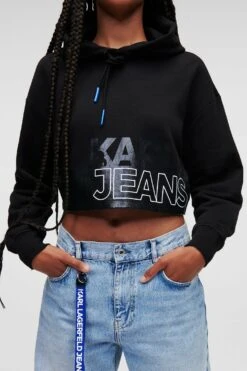 Karl Lagerfeld Jeans Cropped Big Logo Hoodie - Sweatshirt - Black -Gant shop e2c1c709cbe847dd892deb2d1a879440