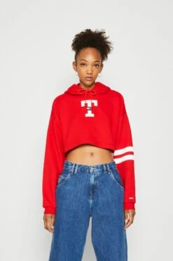 Tommy Jeans Letterman Flag Hoodie - Hoodie - Deep Crimson